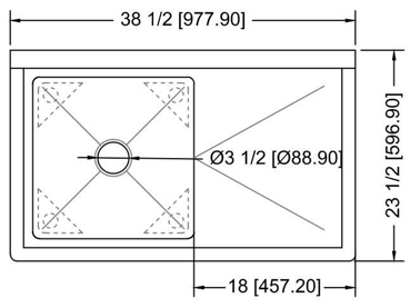 Prepline XS1C-1818-LR 38" Stainless Steel One Compartment Commercial Sink with Right Drainboard, 18" x 18" Bowl