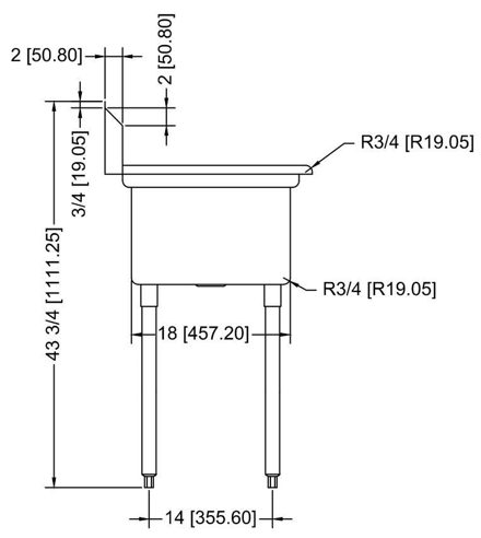 Prepline XS1C-1818-R 54" Stainless Steel One Compartment Commercial Sink with Left and Right Drainboard, 18" x 18" Bowl