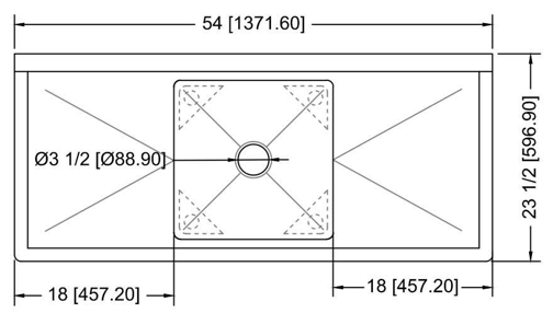 Prepline XS1C-1818-R 54" Stainless Steel One Compartment Commercial Sink with Left and Right Drainboard, 18" x 18" Bowl