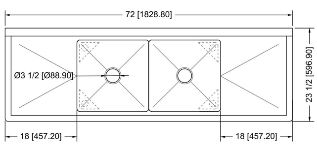 Prepline XS2C-1818-LR 72" Stainless Steel Two Compartment Commercial Sink with Left and Right Drainboard, 18" x 18" Bowls