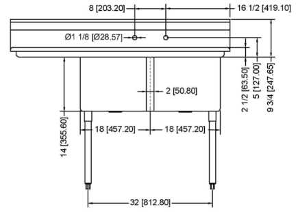 Prepline XS2C-1818-L 56" Stainless Steel Two Compartment Commercial Sink with Left Drainboard, 18" x 18" Bowls