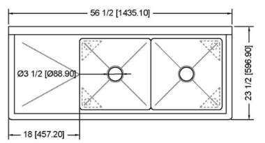 Prepline XS2C-1818-L 56" Stainless Steel Two Compartment Commercial Sink with Left Drainboard, 18" x 18" Bowls