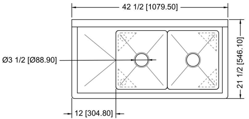 Prepline XS2C-1416-L 42" Stainless Steel Two Compartment Commercial Sink with Left Drainboard, 14" x 16" Bowls