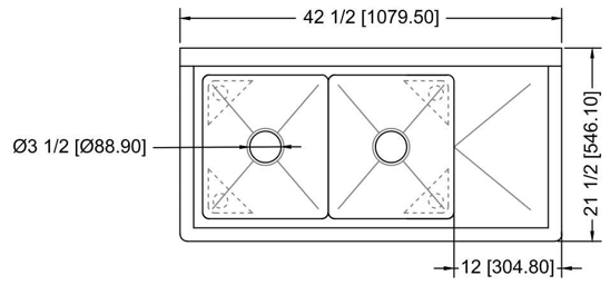 Prepline XS2C-1416-R 42" Stainless Steel Two Compartment Commercial Sink with Right Drainboard, 14" x 16" Bowls