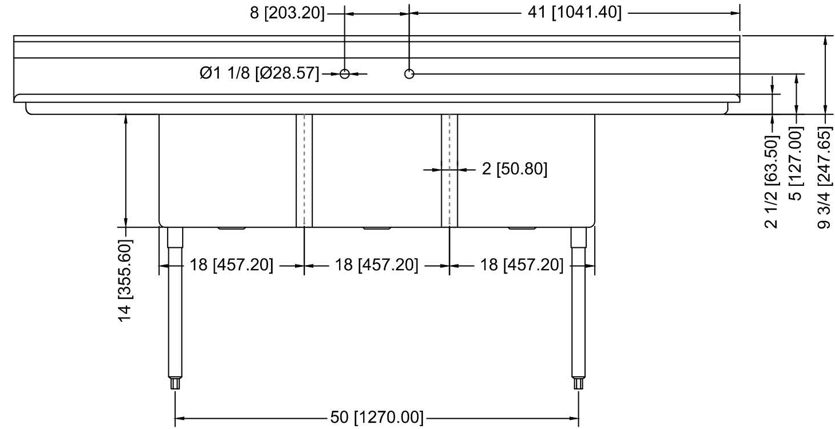 Prepline XS3C-1818-LR 90" Stainless Steel Three Compartment Commercial Sink with Left and Right Drainboard, 18" x 18" Bowls