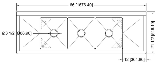 Prepline XS3C-1416-LR 66" Stainless Steel Three Compartment Commercial Sink with Left and Right Drainboard, 14" x 16" Bowls