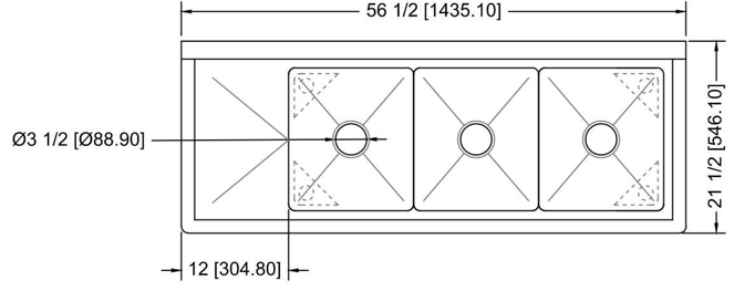 Prepline XS3C-1416-L 56" Three Compartment Commercial Sink with Left Drainboard, 14" x 16" Bowls