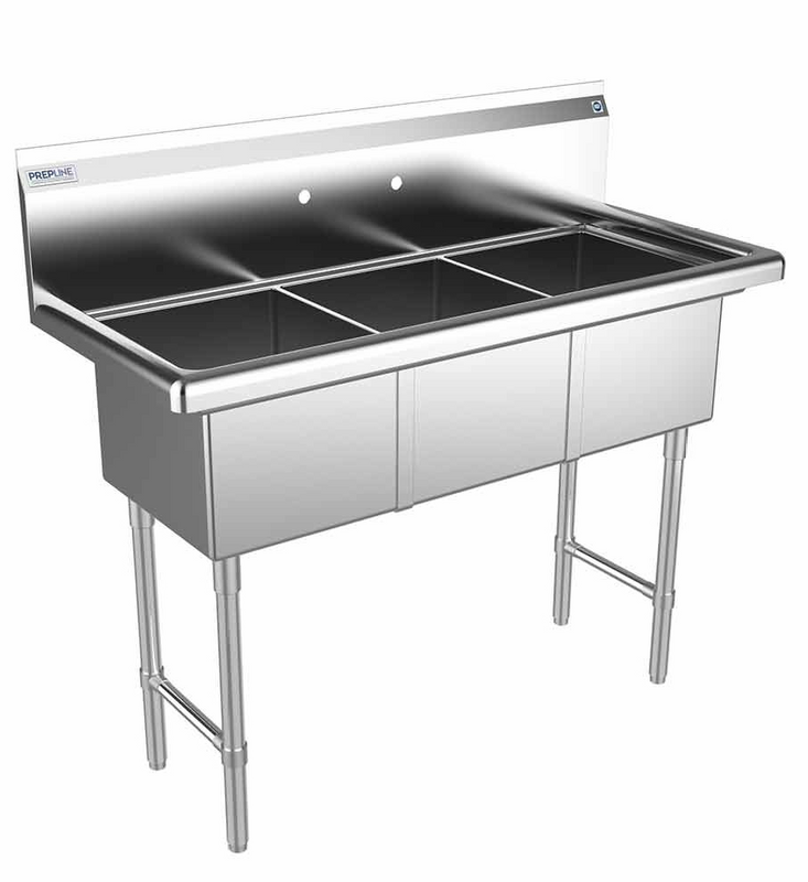 Prepline XS3C-1416 47" Stainless Steel Three Compartment Commercial Sink, 14" x 16" Bowls