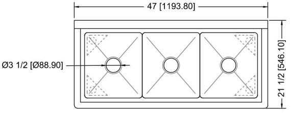 Prepline XS3C-1416 47" Stainless Steel Three Compartment Commercial Sink, 14" x 16" Bowls