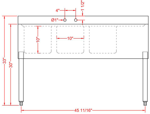 Prepline BAR-3C-R Stainless Steel 3 Bowl Underbar Hand Sink with Faucet and Right Drainboard, 48" x 18"