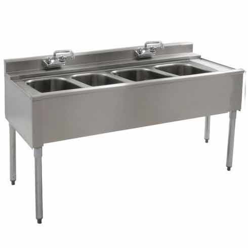 Prepline PBAR4B72 4 Bowl Underbar Hand Sink with Faucet, 72" x 18"