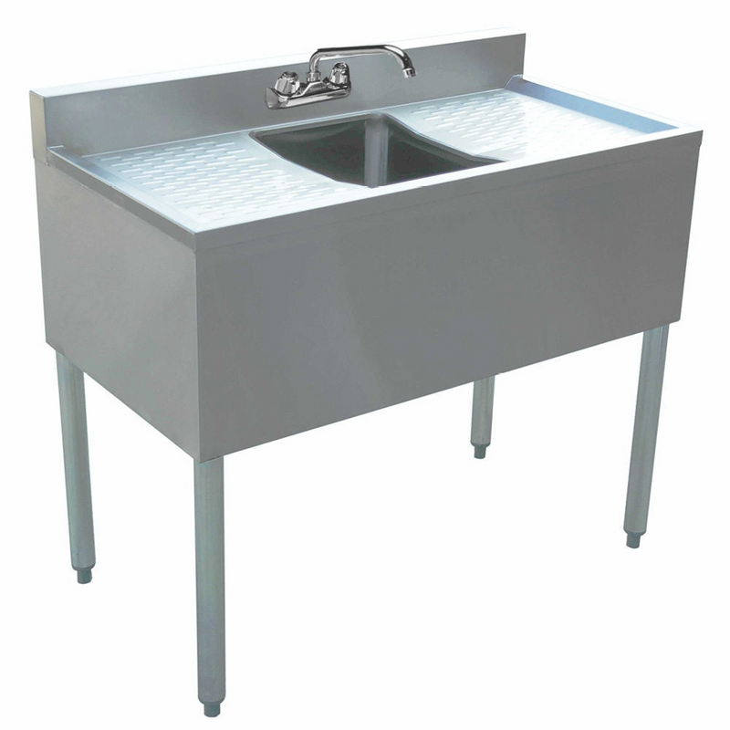 Prepline BAR-2C-LR Stainless Steel 2 Bowl Underbar Hand Sink with Faucet and Two Drainboards, 48" x 18"