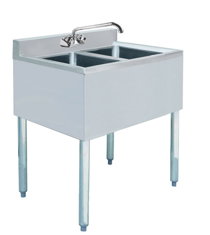 Prepline BAR-2C Stainless Steel 2 Bowl Underbar Hand Sink with Faucet, 14" x 26"