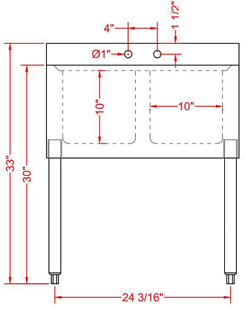 Prepline BAR-2C Stainless Steel 2 Bowl Underbar Hand Sink with Faucet, 14" x 26"