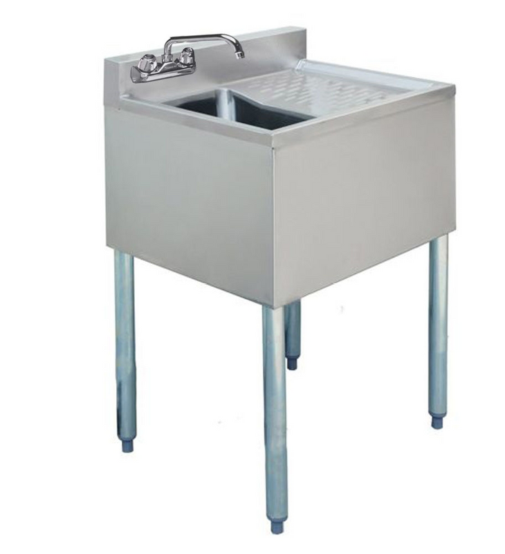 Prepline BAR-1C-R Stainless Steel 1 Bowl Underbar Hand Sink with Faucet and Right Drainboard- 24" x 18"