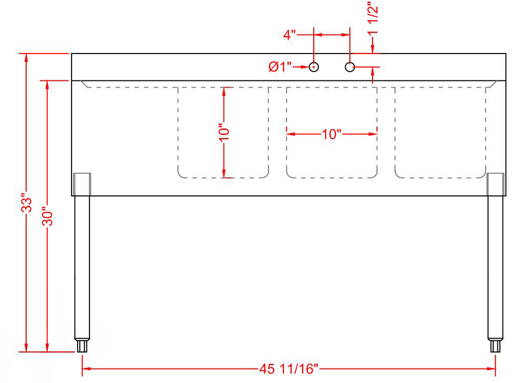 Prepline BAR-3C-L Stainless Steel 3 Bowl Underbar Hand Sink with Faucet and Left Drainboard, 48" x 18"