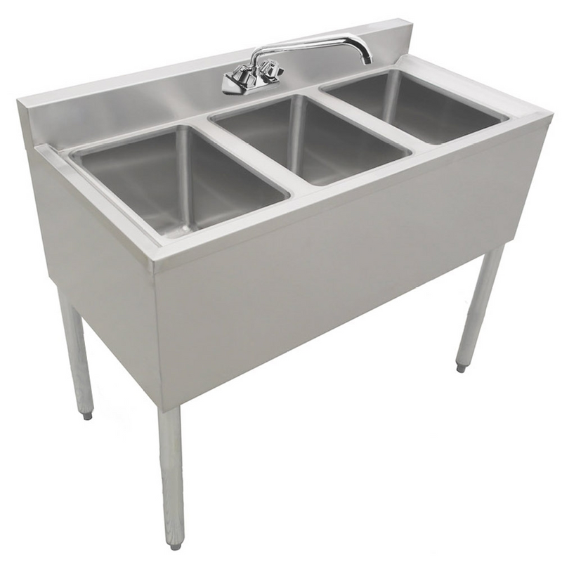 Prepline BAR-3C Stainless Steel 3 Bowl Underbar Hand Sink and Faucet, 36" x 18"