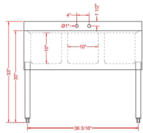 Prepline BAR-3C Stainless Steel 3 Bowl Underbar Hand Sink and Faucet, 36" x 18"