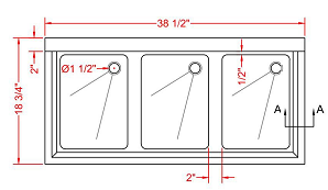 Prepline BAR-3C Stainless Steel 3 Bowl Underbar Hand Sink and Faucet, 36" x 18"