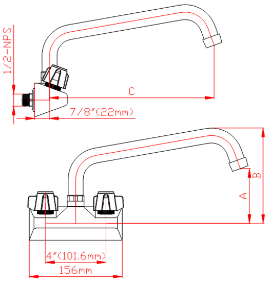 Prepline PFW-4-8 Wall Mounted 8" Swing Spout Sink Faucet