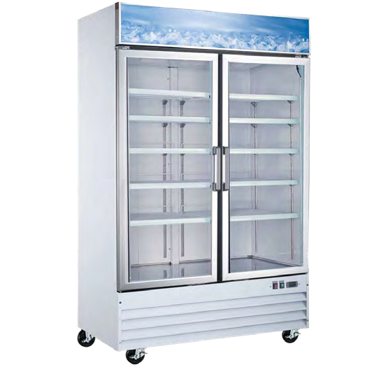 Coldline G53-W 53” White Double Glass Swing Door Merchandiser Refrigerator, 83" High
