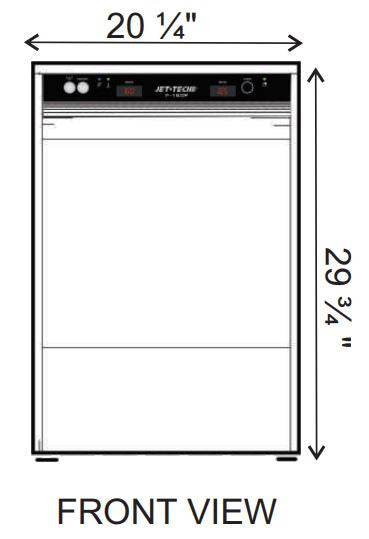 Jet-Tech F-16DP Undercounter Dishwasher, High Temp, Built-in Electric Booster, 24 Racks Per Hour