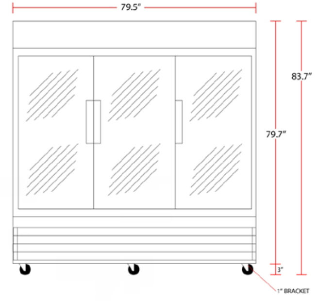 Coldline D80-B 79″ Triple Glass Swing Door Merchandiser Freezer, White, 83" Height