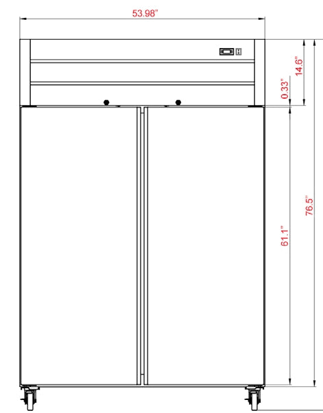 Coldline C-2FF-TM 54" 2 Door Reach-In Freezer, Top Mount, Stainless Steel Interior & Exterior, 43.93 Cu. Ft.