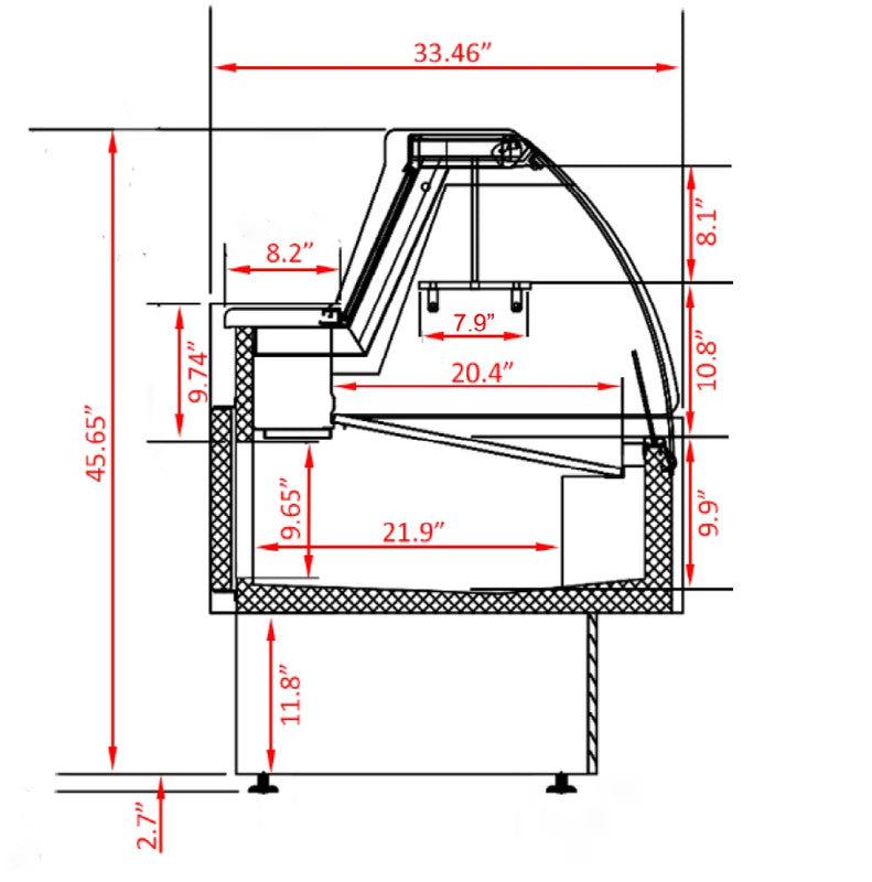 Coldline SDC72 72" Refrigerated Raw Meat Deli Case with Rear Storage, Curved Glass