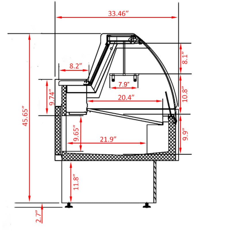 Coldline SDC98 98" Refrigerated Meat Deli Case with Rear Storage, Curved Glass