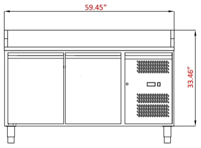 Coldline PDR-60-SS 60" Refrigerated Pizza Prep with Refrigerated Stainless Steel Topping Rail, Marble Worktop