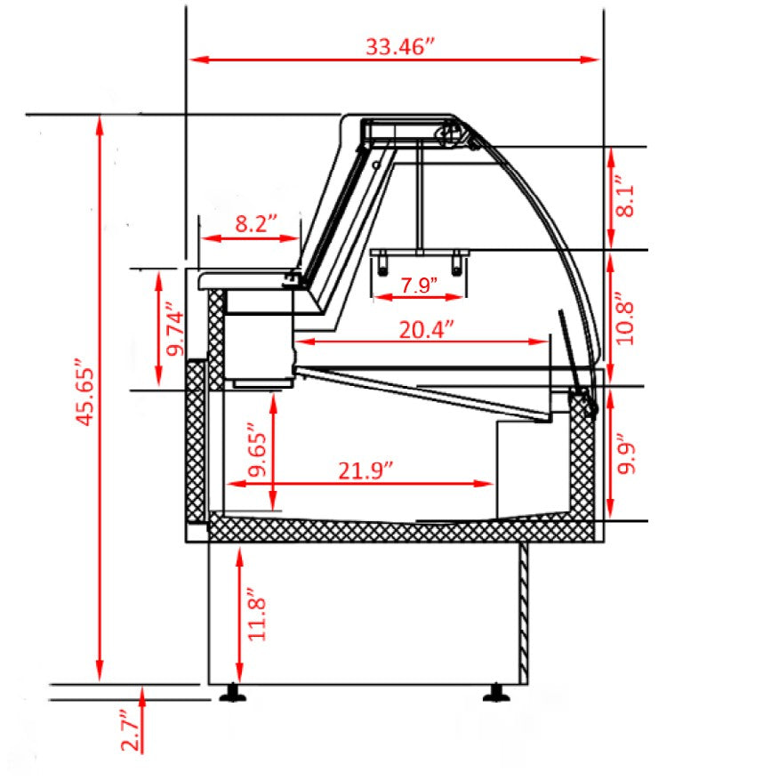 Coldline SDC48 48" Refrigerated Raw Meat Deli Case with Rear Storage, Curved Glass