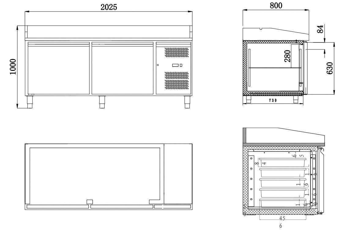 Omcan PT-CN-0580-2 80-inch Granite Top Refrigerated Pizza Prep Table with 2 doors
