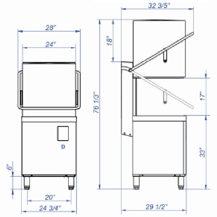 Fagor COP-174W Evo Concept+ High Temp Hood Type Glasswasher, 60 Rack Hourly Capacity