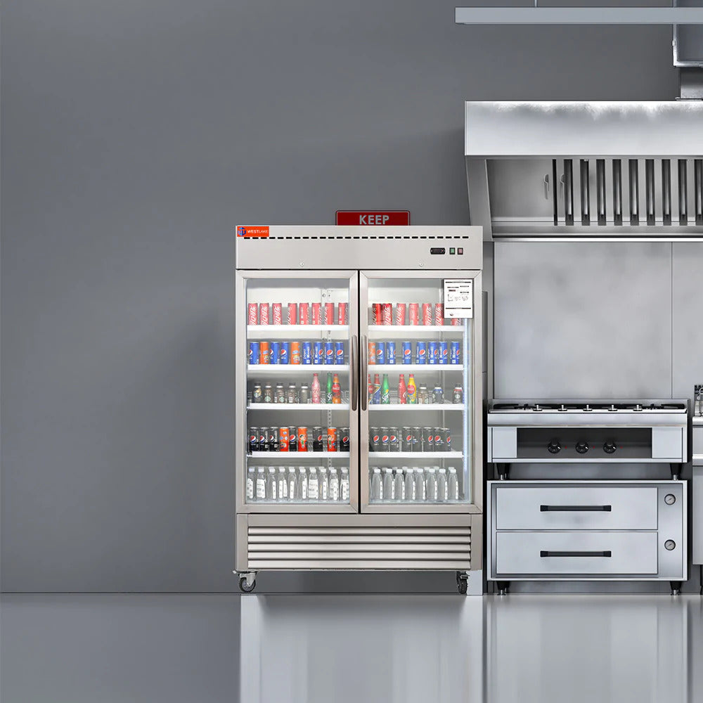 Westlake WKR-49BG Glass Door 49 Cu.ft Stainless Steel Reach-in Upright Refrigerator