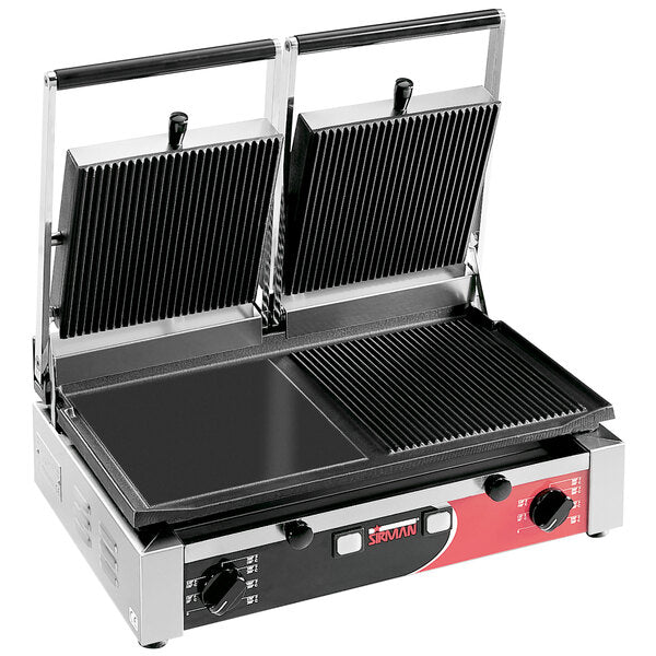 Sirman 34A3631105SI PD M 10"x20" Double Panini Grill Grooved Top, Half Flat and Half Grooved Bottom, with Timer 220V