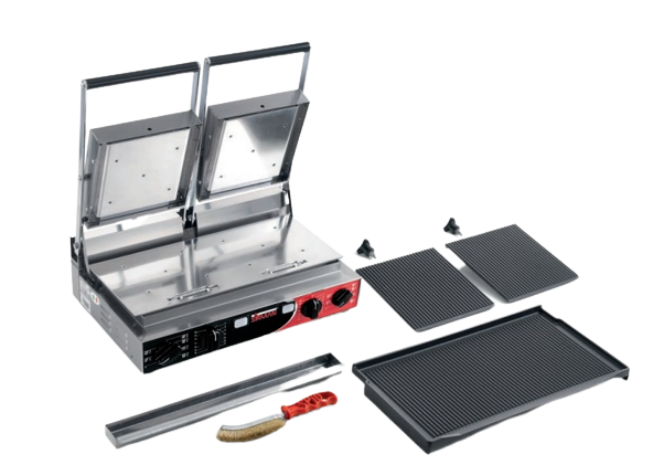 Sirman 34A3335105SI PD R PS 10"x20" Double Panini Grill Removable Plates Grooved Top and Grooved Bottom with Timer 220V