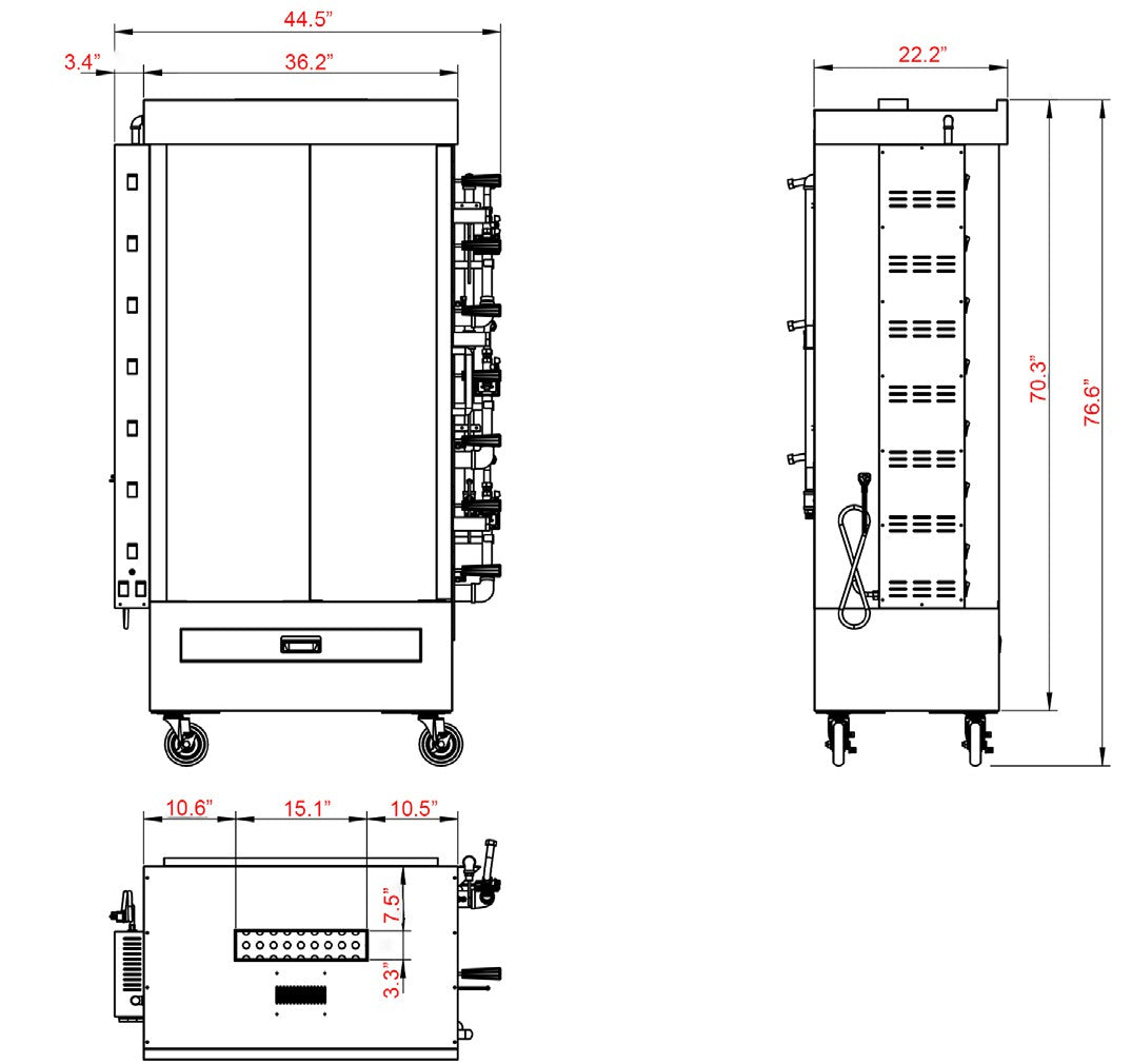 Southwood RG7 Heavy Duty Gas Rotisserie Machine, 7 Spit, 35 Chicken, NG and LP, ETL Certified
