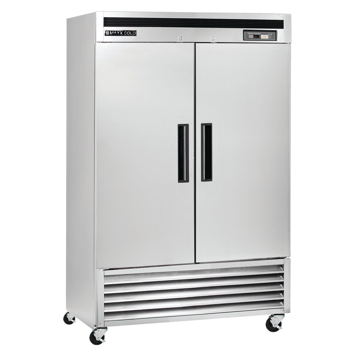 Maxx Cold MCR-49FDHC Double Door Reach-In Refrigerator, Bottom Mount, 54"W, 42.8 cu. ft. Storage Capacity, in Stainless Steel