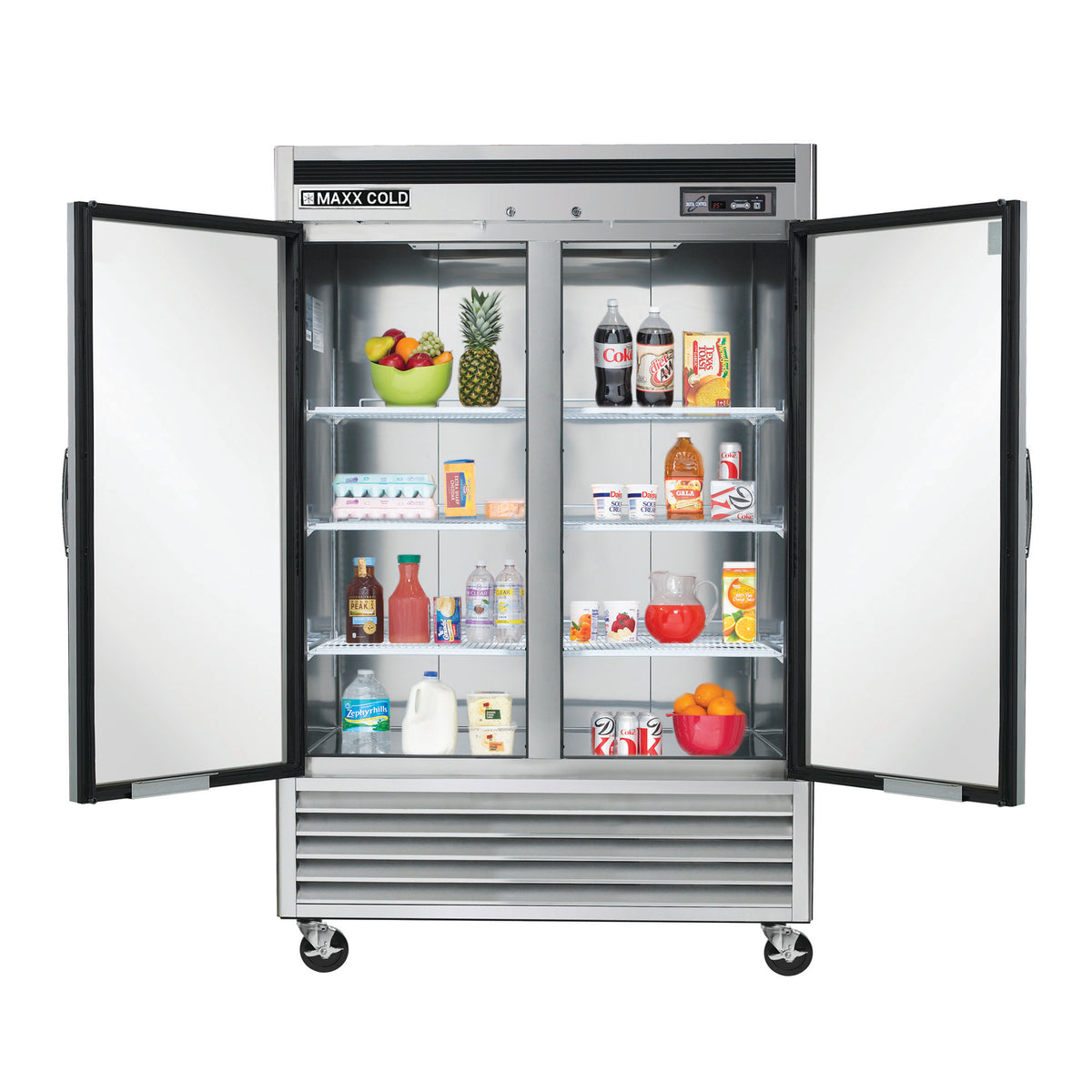 Maxx Cold MCR-49FDHC Double Door Reach-In Refrigerator, Bottom Mount, 54"W, 42.8 cu. ft. Storage Capacity, in Stainless Steel