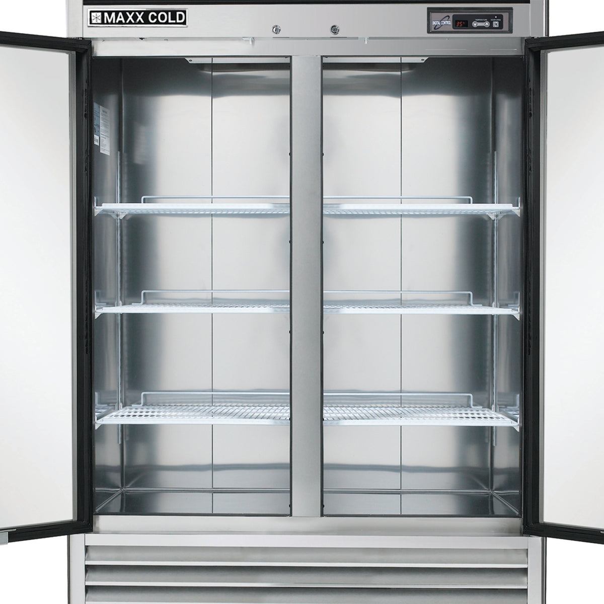 Maxx Cold MCR-49FDHC Double Door Reach-In Refrigerator, Bottom Mount, 54"W, 42.8 cu. ft. Storage Capacity, in Stainless Steel