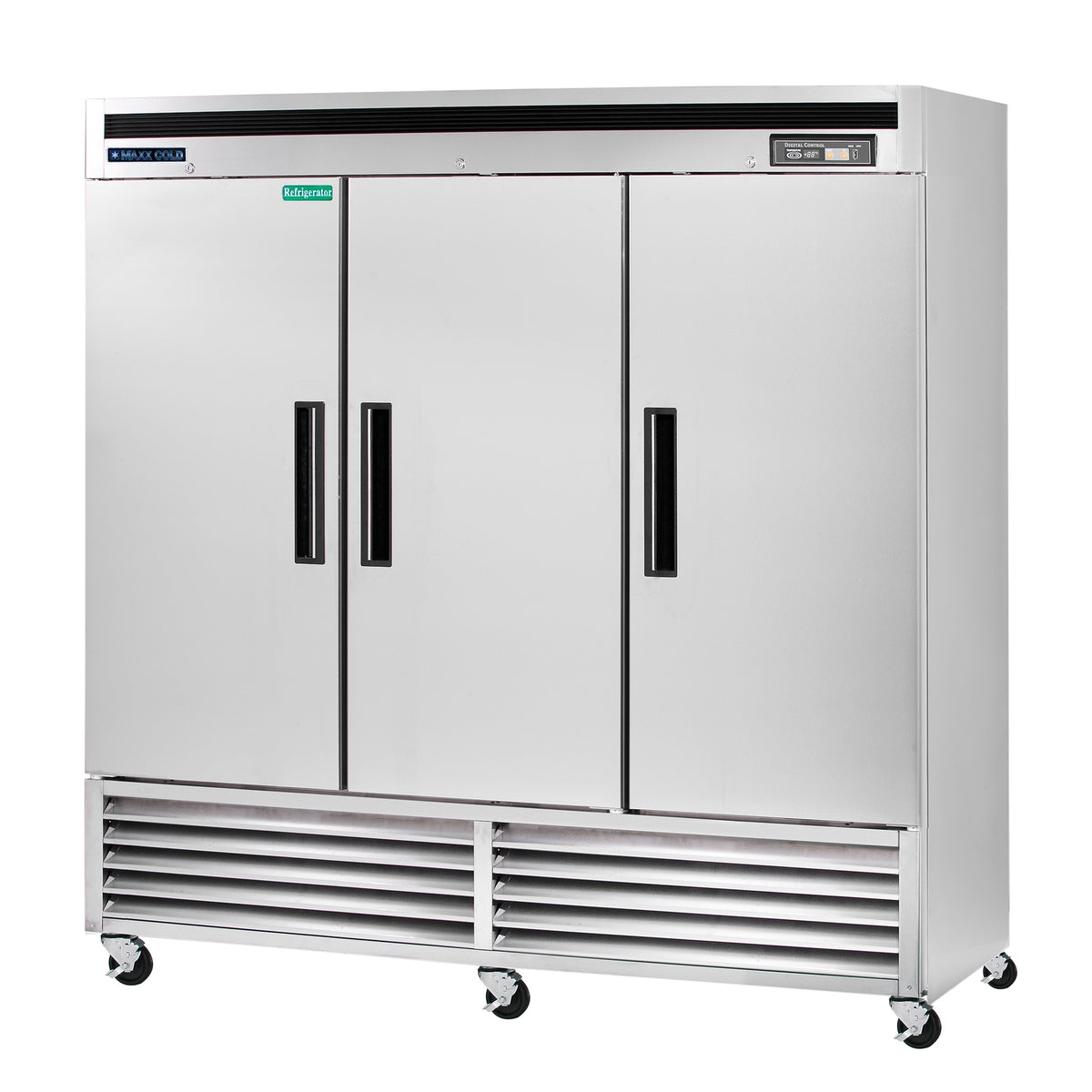 Maxx Cold MCR-72FDHC Triple Door Reach-In Refrigerator, Bottom Mount, 81"W, 66.7 cu. ft. Storage Capacity, in Stainless Steel
