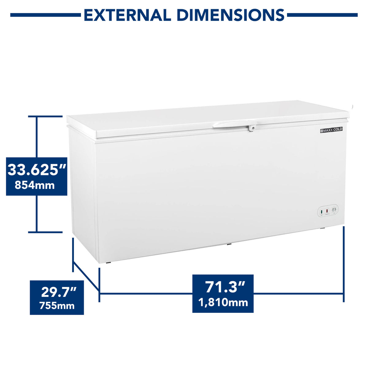 Maxx Cold MXSH19.4SHC Select Series Chest Freezer with Solid Top, 71.3"W, 19.4 cu. ft. Storage Capacity, Locking Lid, Garage Ready, in White