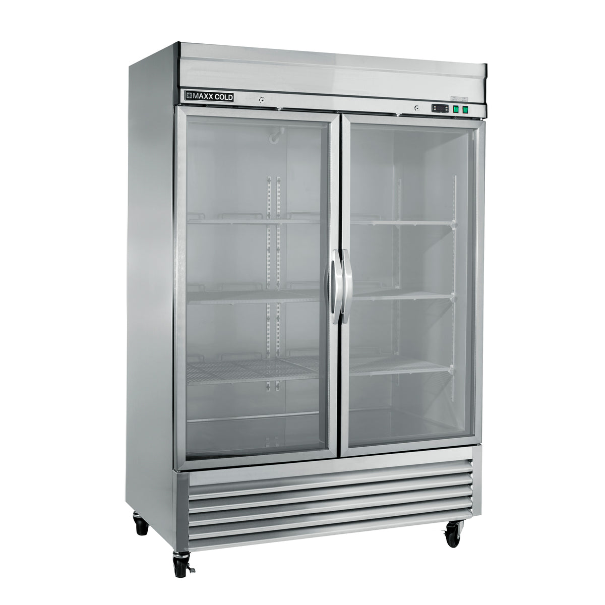 Maxx Cold MXSR-49GDHC Double Glass Door Reach-In Refrigerator, Bottom Mount, 54"W, 49 cu. ft. Storage Capacity, in Stainless Steel