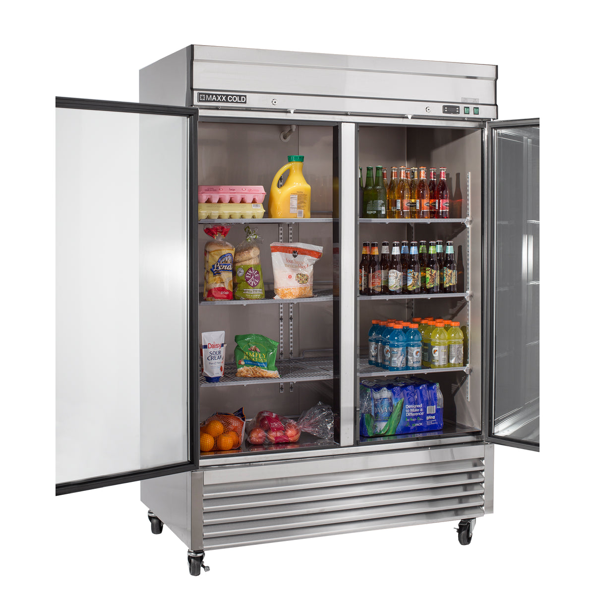 Maxx Cold MXSR-49GDHC Double Glass Door Reach-In Refrigerator, Bottom Mount, 54"W, 49 cu. ft. Storage Capacity, in Stainless Steel