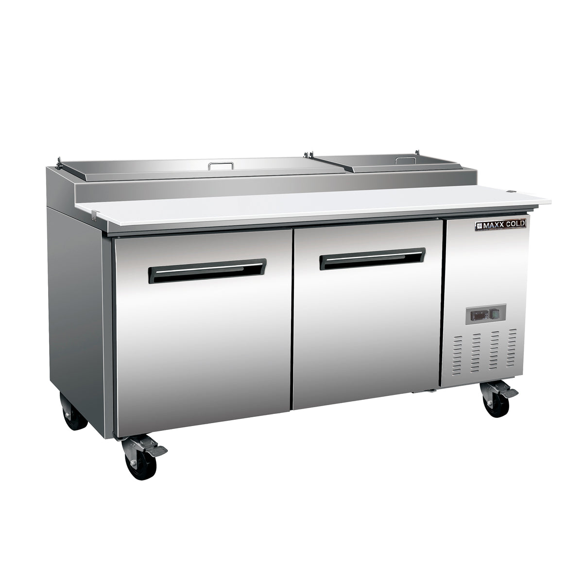 Maxx Cold MXCPP70HC X-Series Two-Door Refrigerated Pizza Prep Table, 70.8"W, 22 cu. ft. Storage Capacity, Equipped with