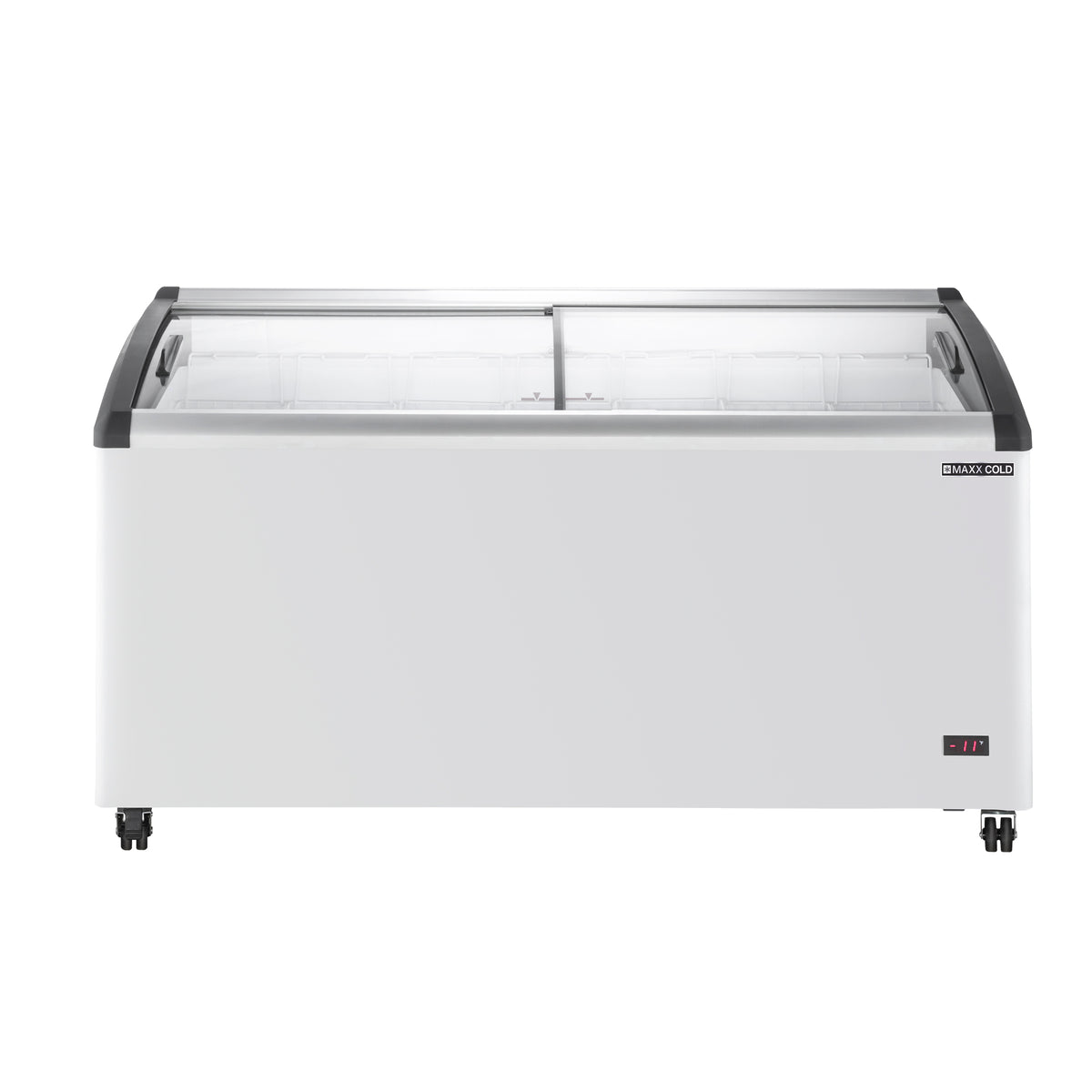 Maxx Cold MXF64CHC-7 X-Series Curved Glass Top Mobile Ice Cream Display Freezer, 63.4"W, 12.36 cu. ft. Storage Capacity, in White