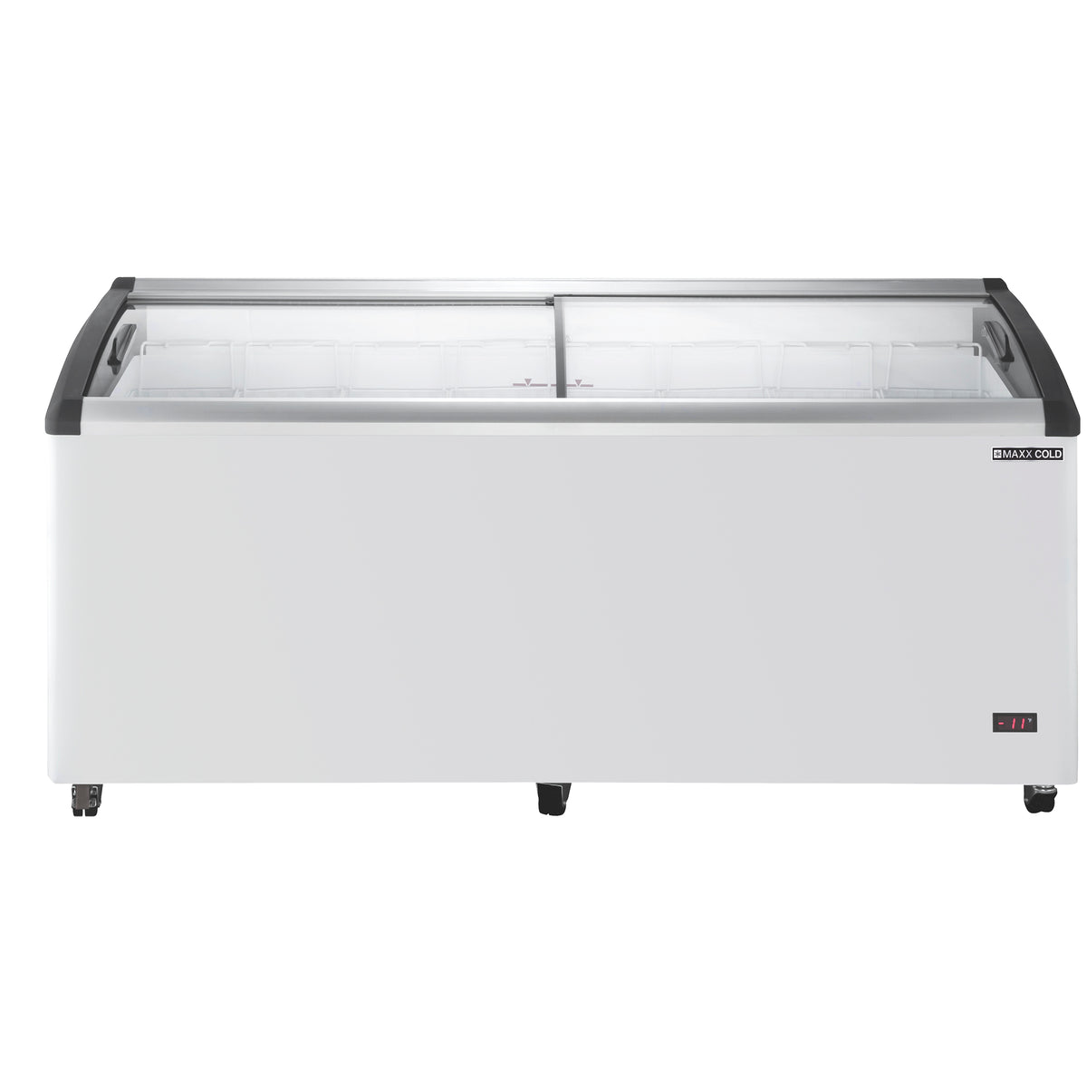 Maxx Cold MXF72CHC-8 X-Series Curved Glass Top Mobile Ice Cream Display Freezer, 71.7"W, 14.30 cu. ft. Storage Capacity, in White