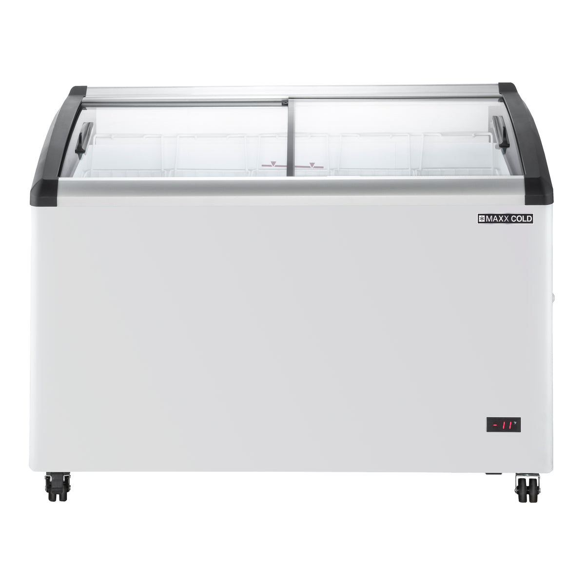 Maxx Cold MXF48CHC-5 X-Series Curved Glass Top Mobile Ice Cream Display Freezer, 47.4"W, 8.62 cu. ft. Storage Capacity, in White