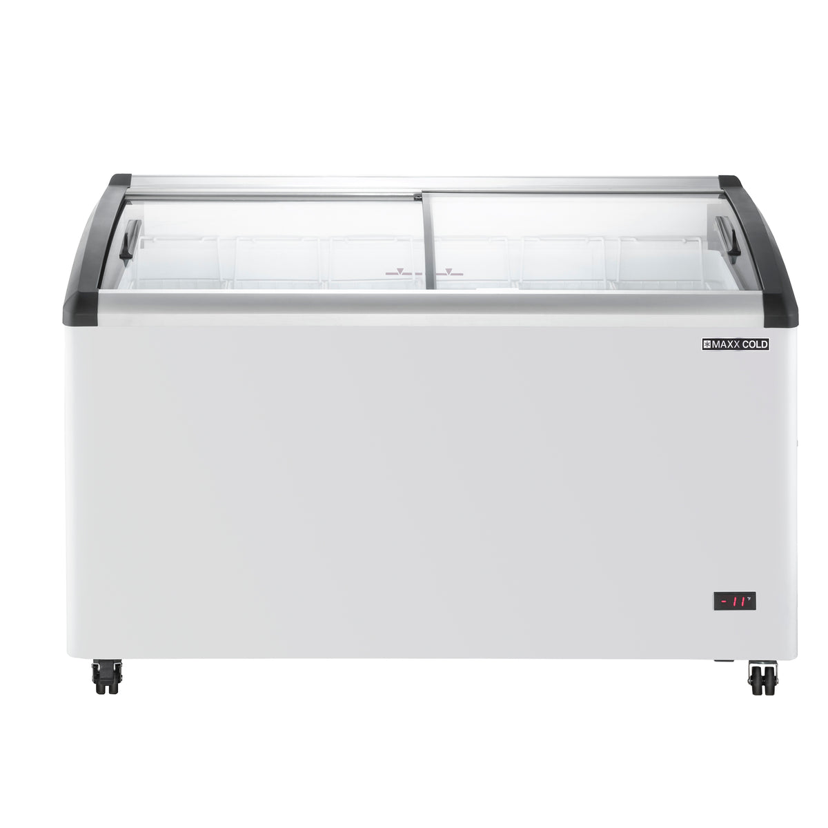 Maxx Cold MXF54CHC-6 X-Series Curved Glass Top Mobile Ice Cream Display Freezer, 53.2"W, 9.96 cu. ft. Storage Capacity, in White